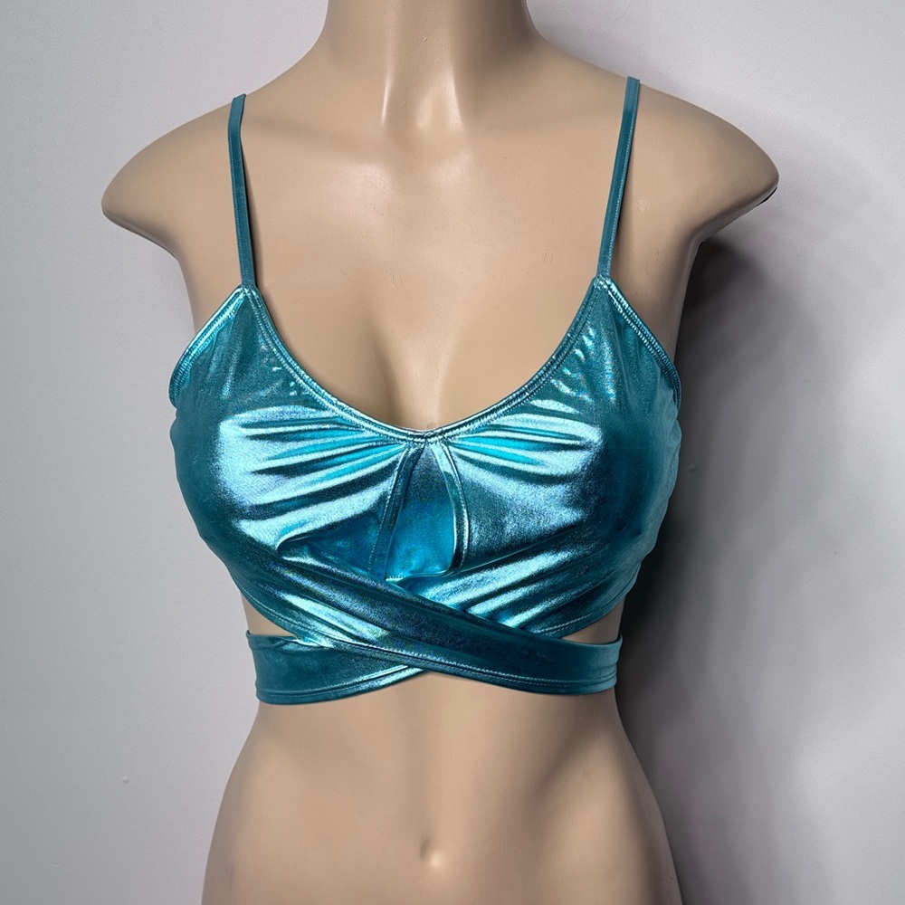 Elegant Satin Teal Wrap Bralette